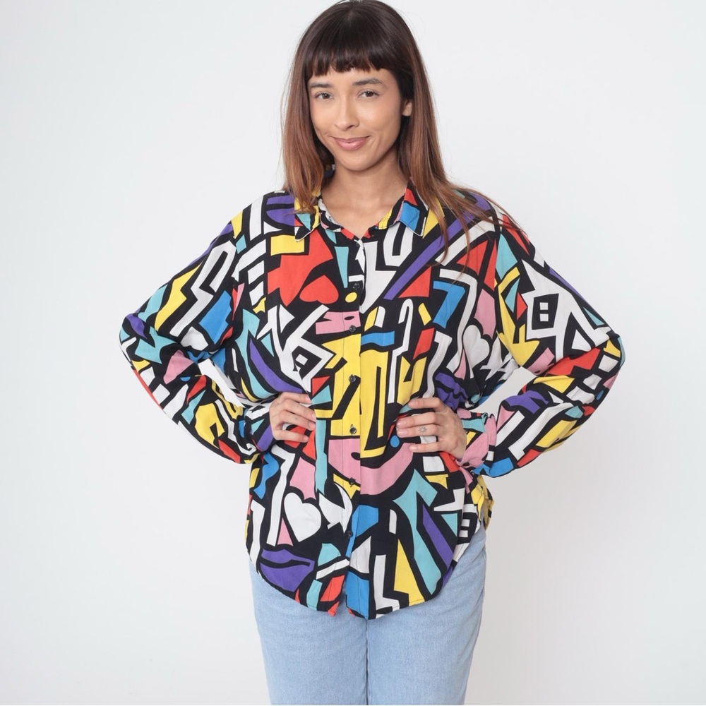 Big Dart Button Down Multicolor Geometric Shirt - image 2